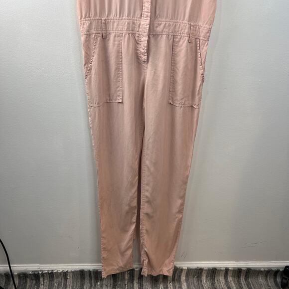 Honey Punch Pink Nude Tencel Chambray 1/4 Button-Front Sleeveless Jumpsuit M - Picture 3 of 13